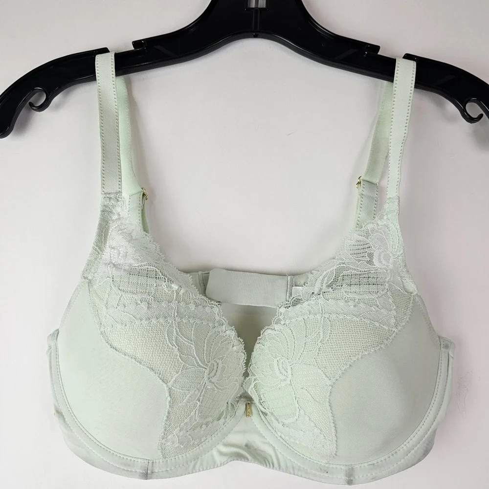 Chantelle Women's Green Orangerie Logo Lace Underwire Plunge‎ Bra Size 36D